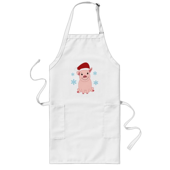 Delantal Largo Cerdito navideño sonriente (Frente)