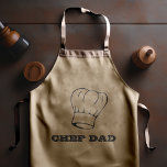 Delantal Largo "Chef Dad": La tipografía Gorra del chef<br><div class="desc">Este delantal personalizado es para el padre que es un profesional en la parrilla. El ilustracion del gorra de un chef clásico es el de "CHEF DAD" en letras mayúsculas decorativas.</div>