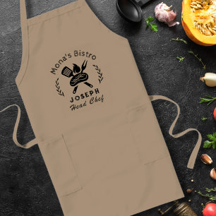 Delantal Largo Chef de Bistro Personalizado con Gráfico de Utensi