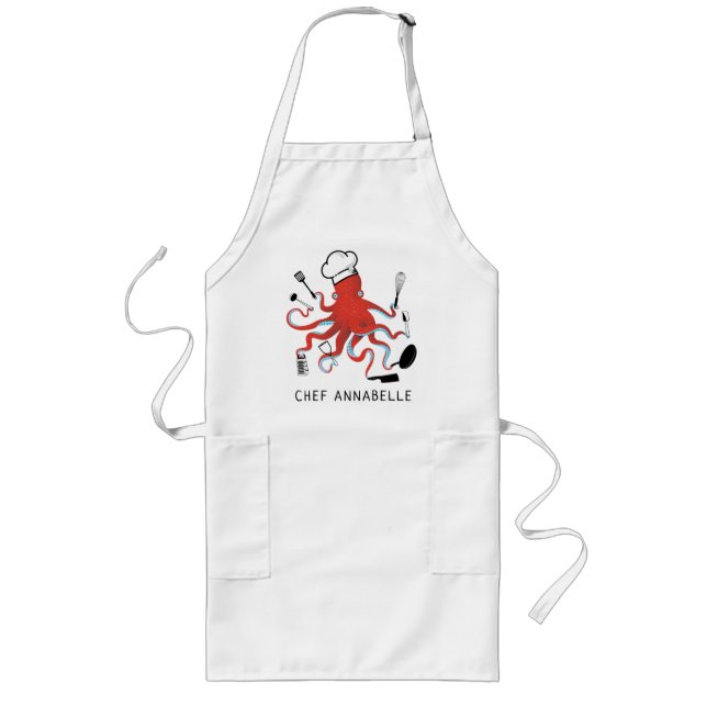 Delantal Largo Chef del Octopus naranja personaliza el viejo Apro (Frente)