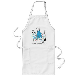 Delantal Largo Chef del pulpo azul personalizado de largo Apron