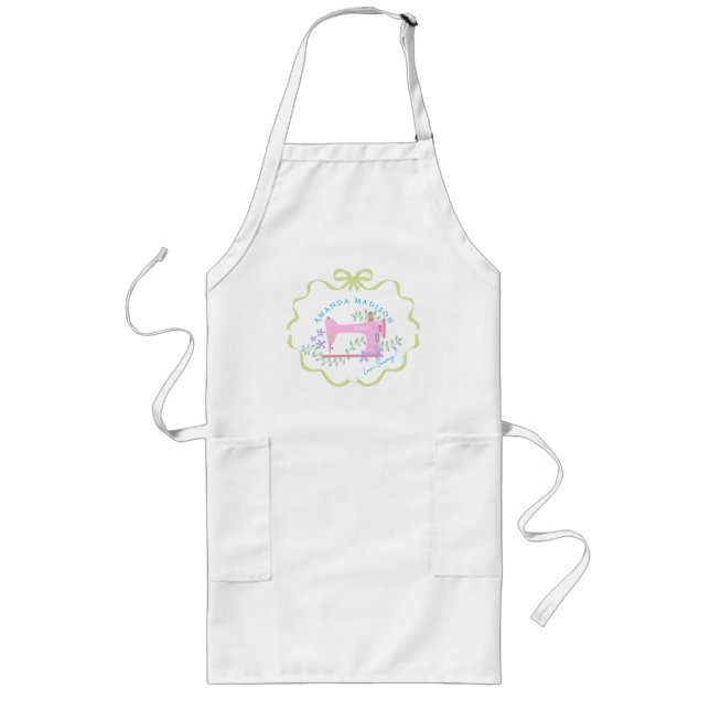 Delantal Largo Cinta de lazo de coser verde blanco (Frente)