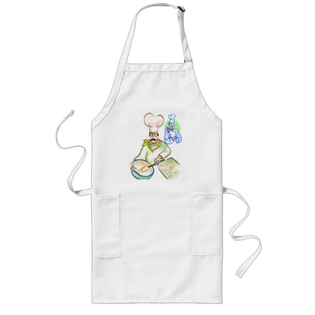 Delantal Largo Cociendo encima de una invitación sabrosa, (Frente)