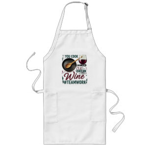 Delantal Largo Cocina, bebo vino. Trabajo en equipo.