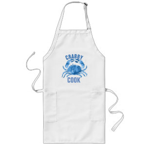 Delantal Largo Crabby Cook acuarelas Ilustracion de cangrejo azul