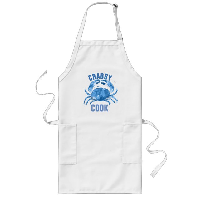 Delantal Largo Crabby Cook acuarelas Ilustracion de cangrejo azul (Frente)