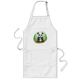 Delantal Largo Cute Cartoon Panda en Parche de Bambú