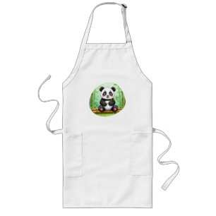Delantal Largo Cute Cartoon Panda en Parche de Bambú