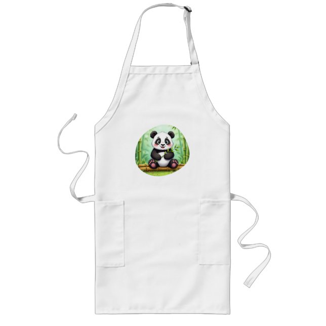 Delantal Largo Cute Cartoon Panda en Parche de Bambú (Frente)