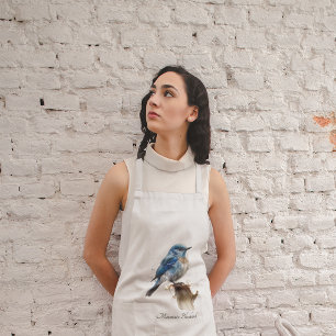 Delantal Largo Cute Little Mountain Bluebird Watercolor, personal