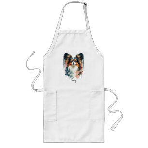Delantal Largo Cute Papillon Dog Watercolor Art