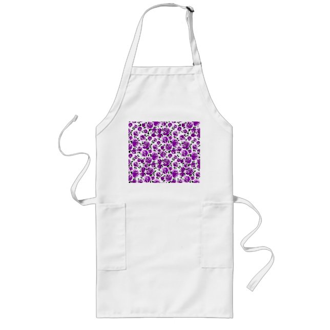 Delantal Largo Cute white violet roses patterns (Frente)