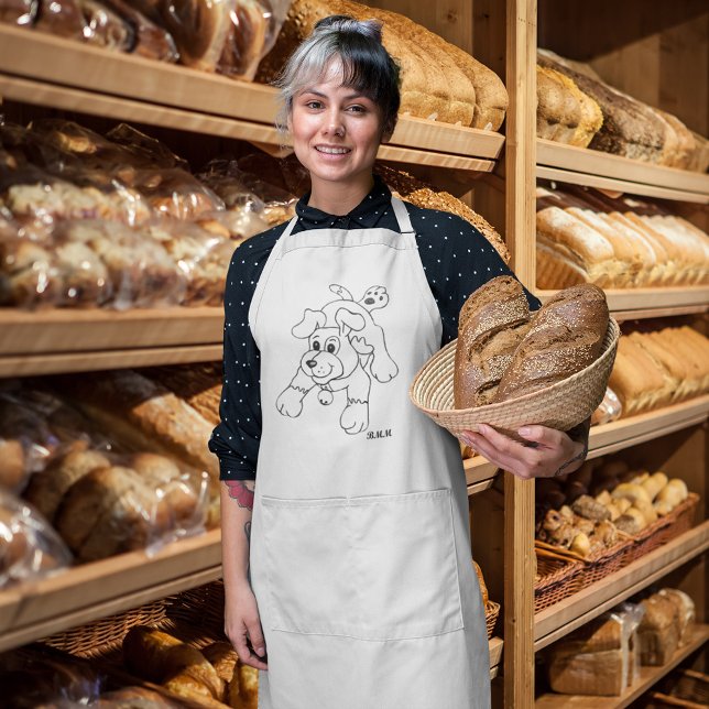 Delantal Largo Dibujo de líneas de perro del carbón vegetal feliz (Charcoal Pencil Dog Long Apron)