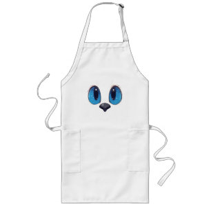 Delantal Largo Diseño de gato Kawaii adorable con ojos azules