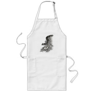 Delantal Largo Dragón chino, diseño blanco y negro en tatuostyl