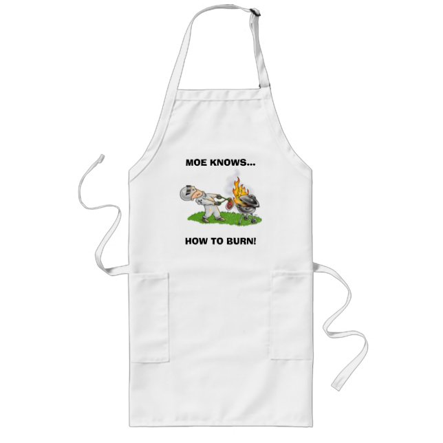 Delantal Largo ¡el bbq_man, MOE SABE…, CÓMO QUEMAR! (Frente)