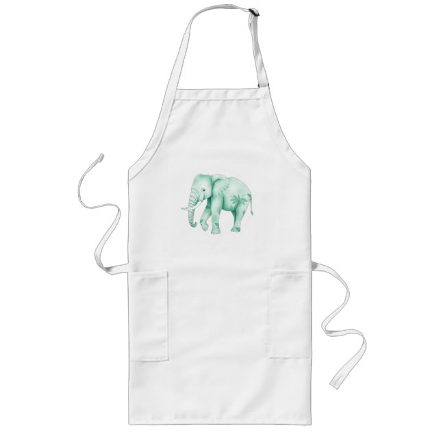 Delantal Largo Elefante de menta con hojas de selva (Frente)