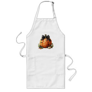Delantal Largo Elegante calabaza de Halloween con arco negro