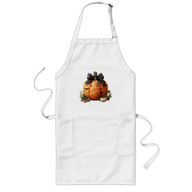 Delantal Largo Elegante calabaza de Halloween con arco negro (Frente)