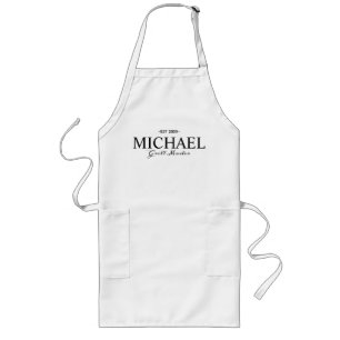 Delantal Largo Elegante Grill Master Custom Name Black Typography