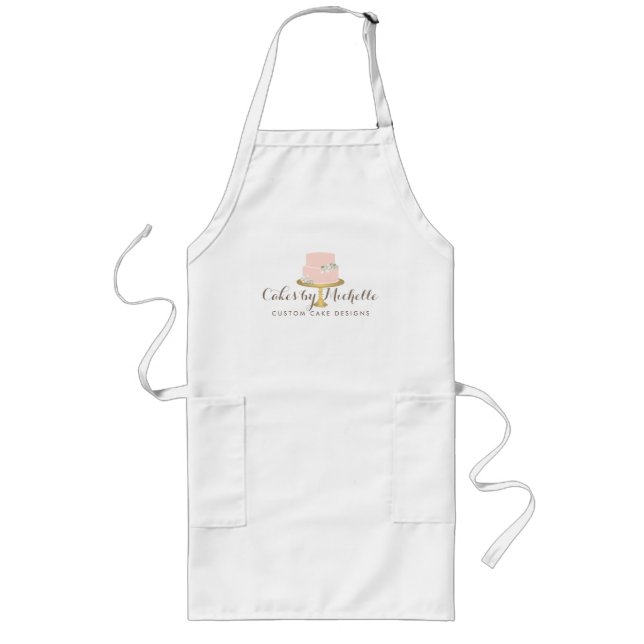 Delantal Largo Elegante pastel rosa con decoración de pasteles fl (Frente)