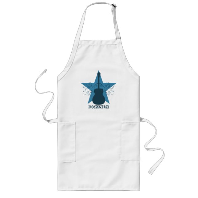 Delantal Largo Fancy Guitar Star Swirls Apron, Blue (Frente)