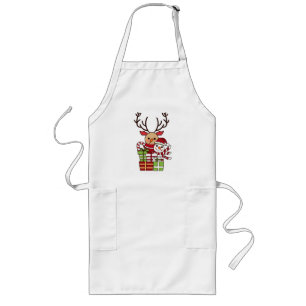 Delantal Largo Feliz Navidad lindo personalizado reno regalo de m