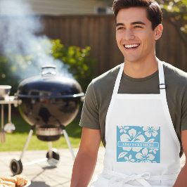 Delantal Largo Flores tropicales de playa azul