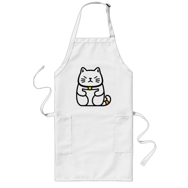 Delantal Largo Gato afortunado japonés o Maneki-Neko (Frente)