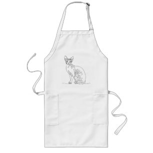 Delantal Largo Gato Sphynx Dibujado a Mano - Arte de Línea Minima