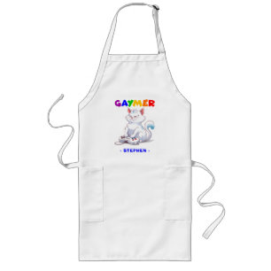 Delantal Largo Gaymer - Gato de juegos de arcoiris con consola
