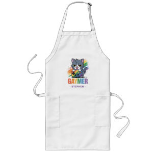 Delantal Largo Gaymer - Gato de juegos de arcoiris con consola