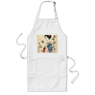 Delantal Largo Geisha elegante con patrones de bambú y tinta