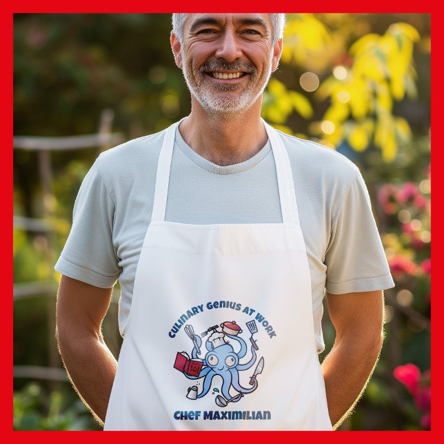 Delantal Largo Genio culinario en el trabajo Personalizado pulpo (Octopus Chef cartoon)