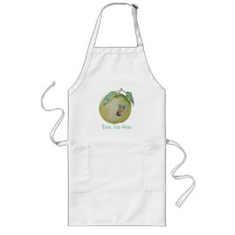 Delantal Largo Green apple with funny maggot in hat illustration