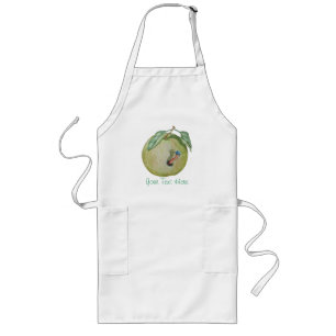 Delantal Largo Green apple with funny maggot in hat illustration