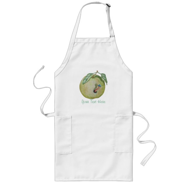 Delantal Largo Green apple with funny maggot in hat illustration (Frente)