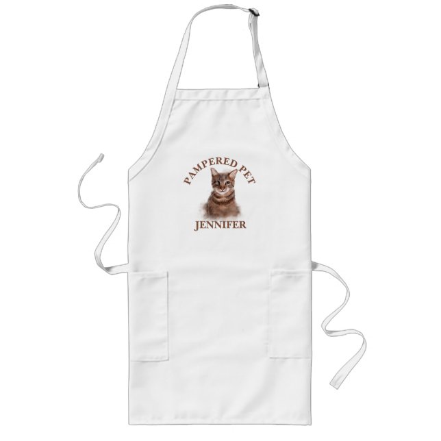 Delantal Largo Groomer Apron, Mascota de gato personalizado (Frente)