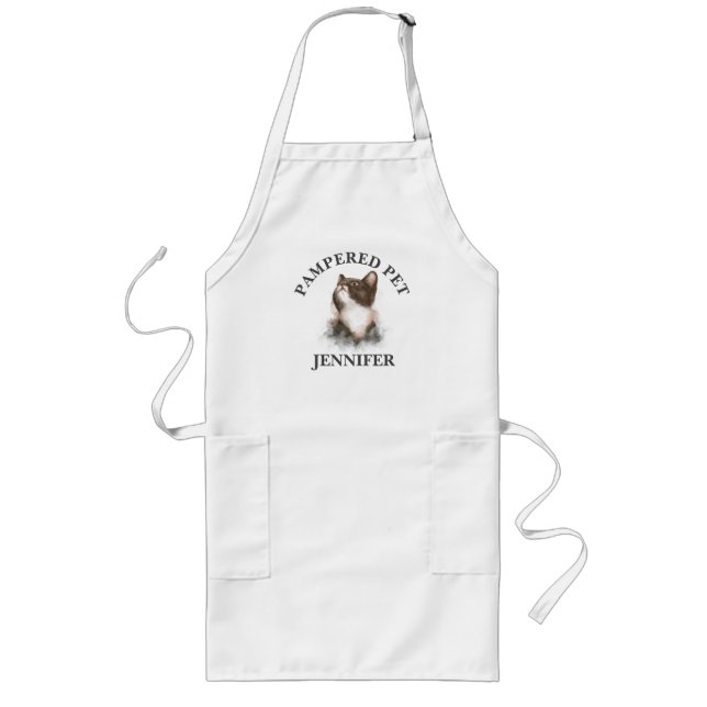 Delantal Largo Groomer Apron, Mascota de gato personalizado (Frente)