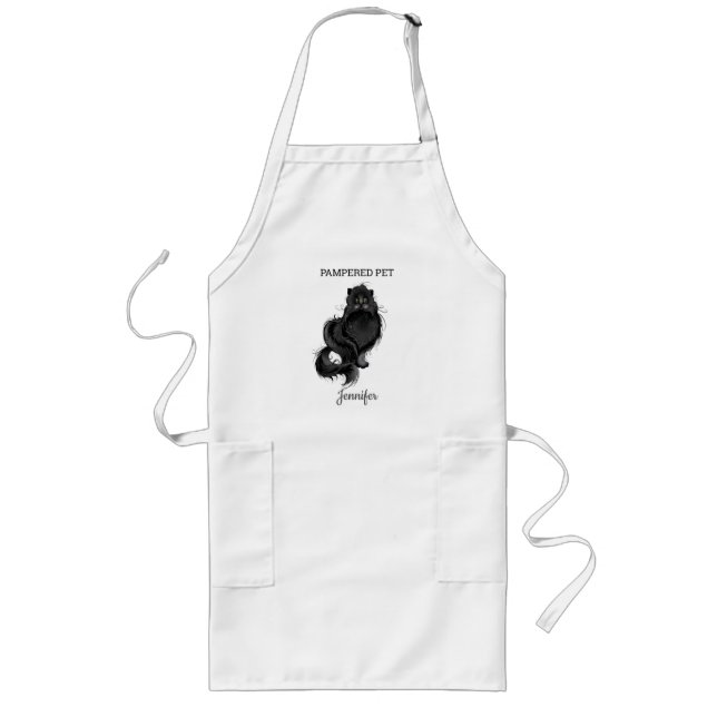 Delantal Largo Groomer Apron Mascota Fluffy Cat personalizado (Frente)