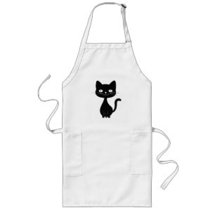 Delantal Largo Ilustración de gato de dibujos animados negro mini