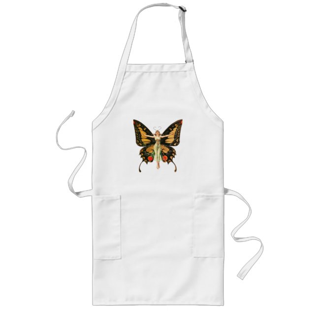 Delantal Largo Ilustración de Mujer Volando Mariposa Flapper (Frente)