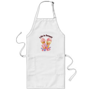 Delantal Largo La Vida Es Dulce Camiseta Rosa De Helado Y Postre