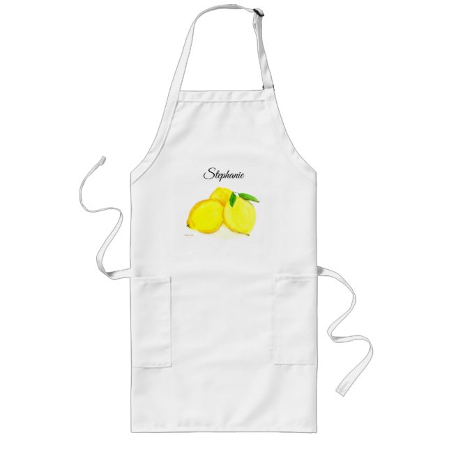 Delantal Largo Lemons frutales Summer acuarela Personalizado Long (Frente)