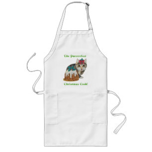 Delantal Largo lindo gatito grisáceo lamiendo navidades de pata