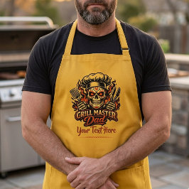 Delantal Largo Maestro de la Parrilla Personalizado Papá Calavera