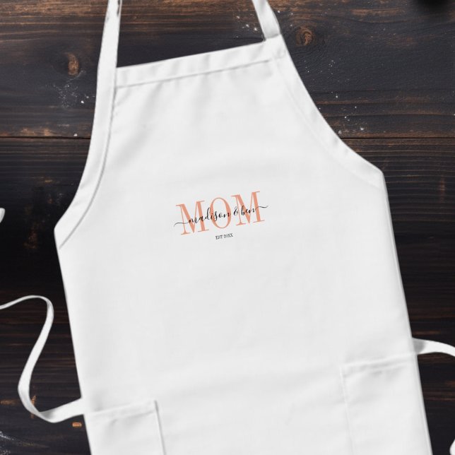 Delantal Largo ‘MAMÁ, EST.’ MOM'S personalizado y orgulloso (‘MOM, EST.’ Personalized, Proud MOM´S Long Apron)
