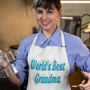 Delantal Largo Manga larga de texto azul cielo de la abuela