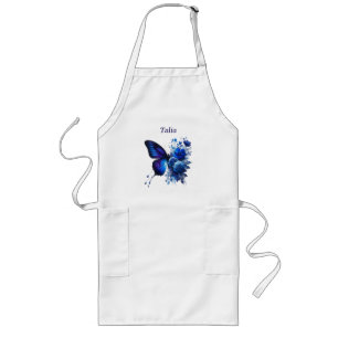 Delantal Largo Mariposa floral azul personalizada