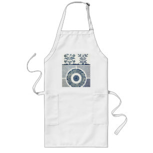 Delantal Largo Medallón Chino: Chinoiserie Azul Índigo